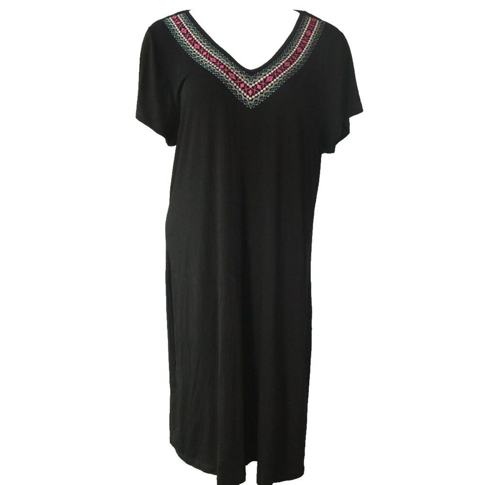 Design History Embroidered Dress Missy XXL Black A-line V-neck NEW reg $58